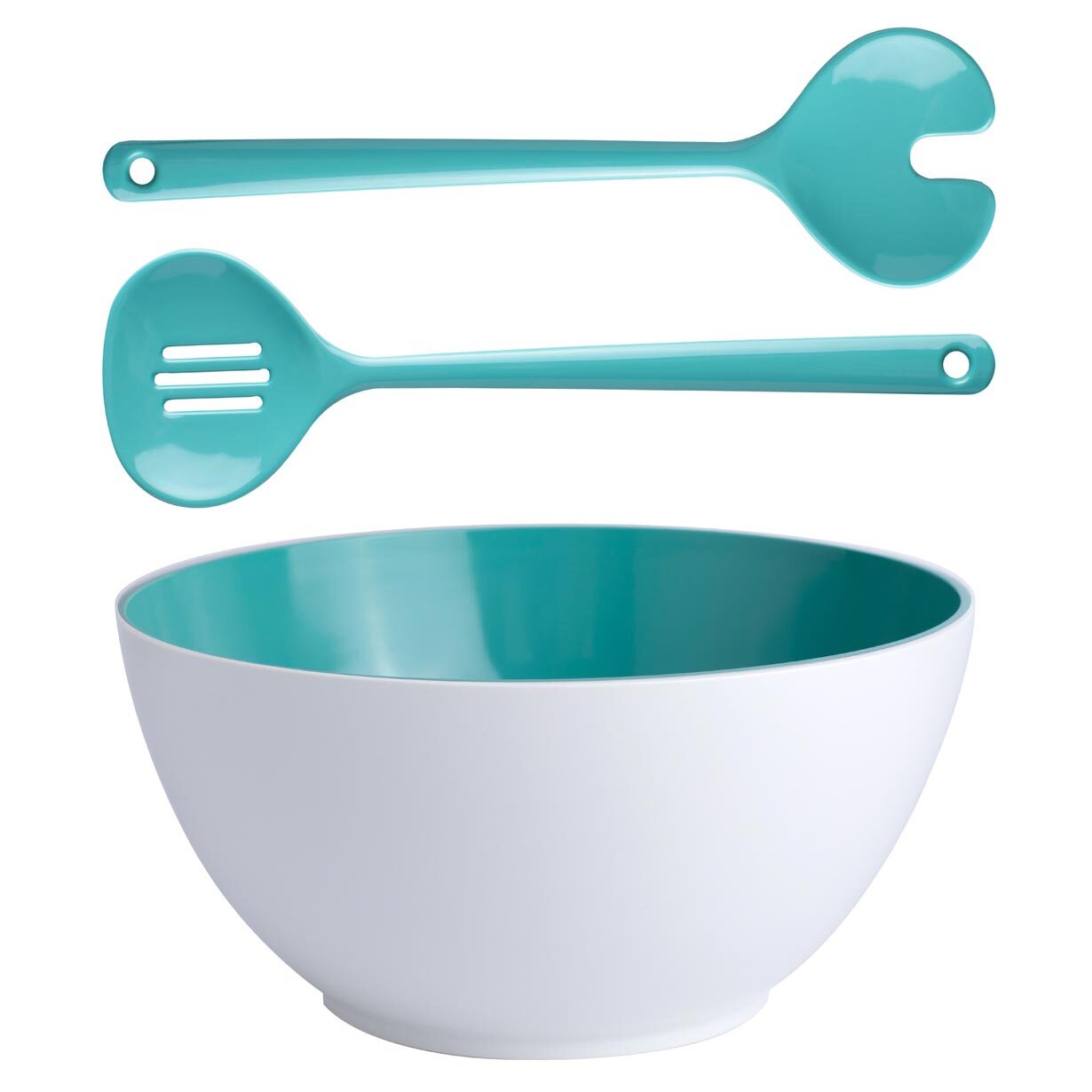 Melamine salad bowl with cutlery, SUMMER Aqua